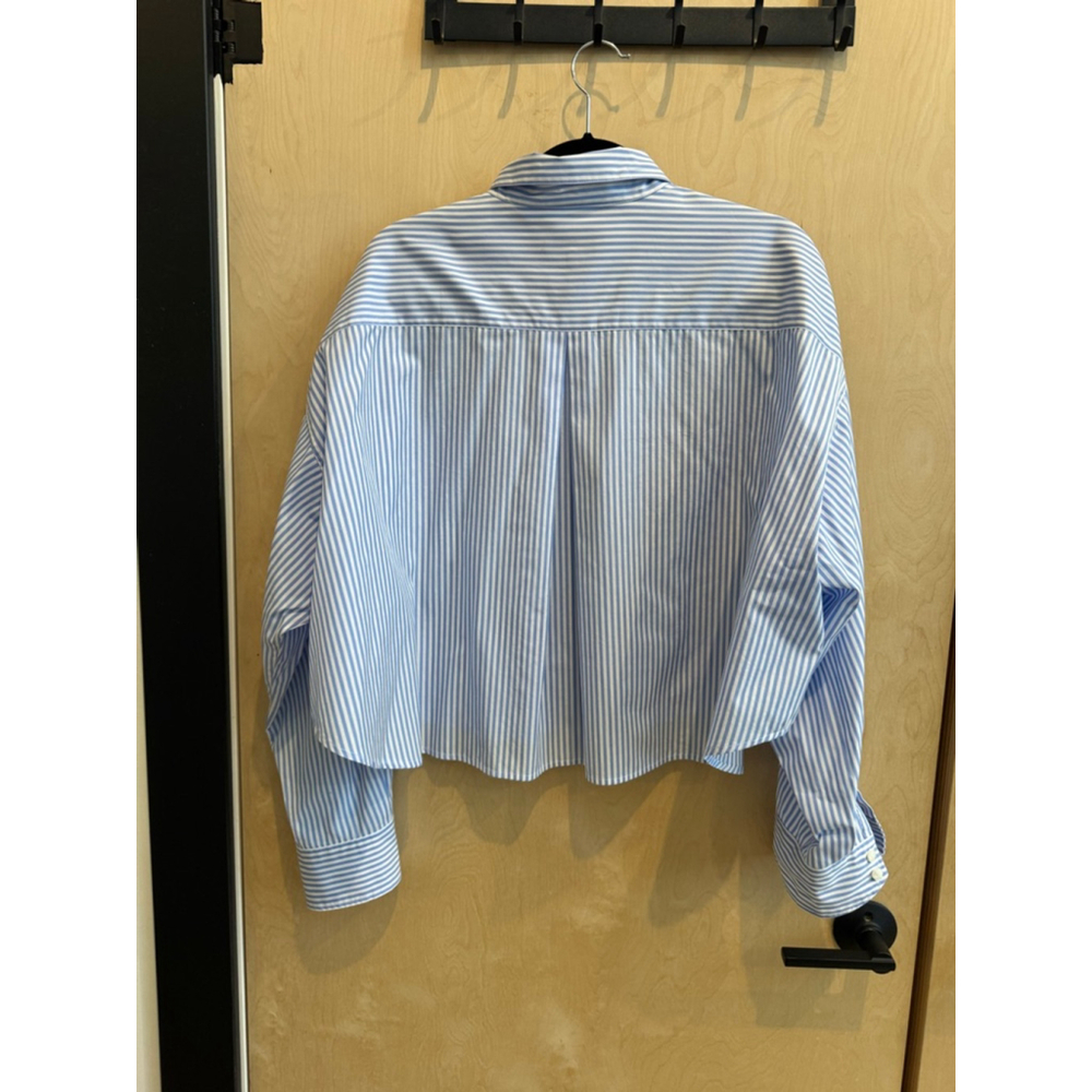 Women's Rag & Bone cropped Blue White Striped Button Down Shirt XL - Picture 5 of 6